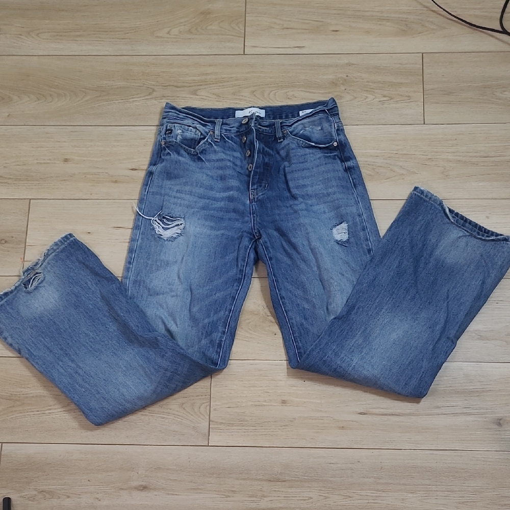KanCan Light Blue High Rise Flaire Distressed Boyfriend Jeans 9/28